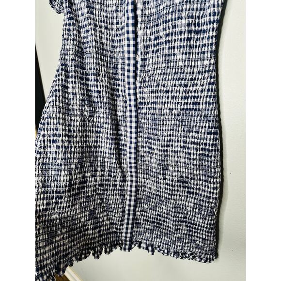 JASON WU COLLECTIVE Navy White Gingham Smocked Collared Mini Dress Size 4 - Picture 7 of 11